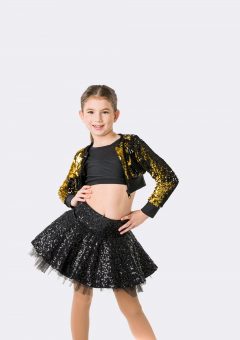 stage lights cropped jacket metallic gold