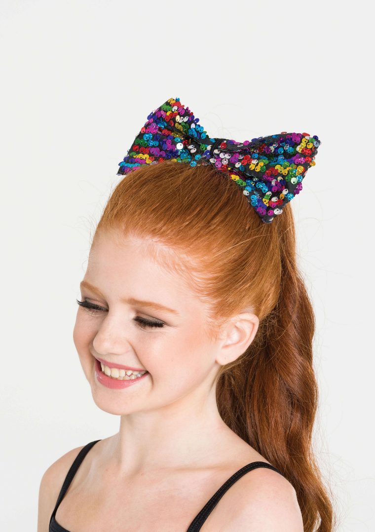 sequin hair bow rainbow