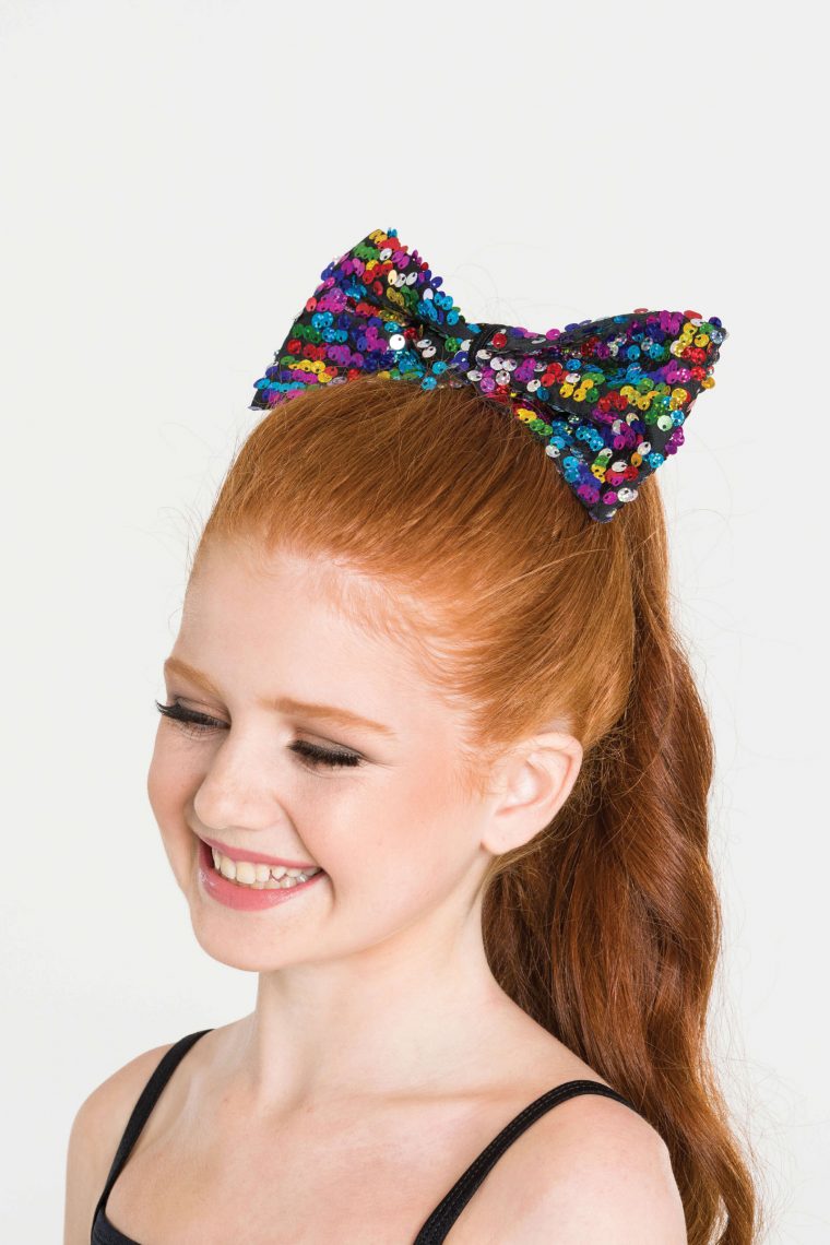 sequin hair bow rainbow