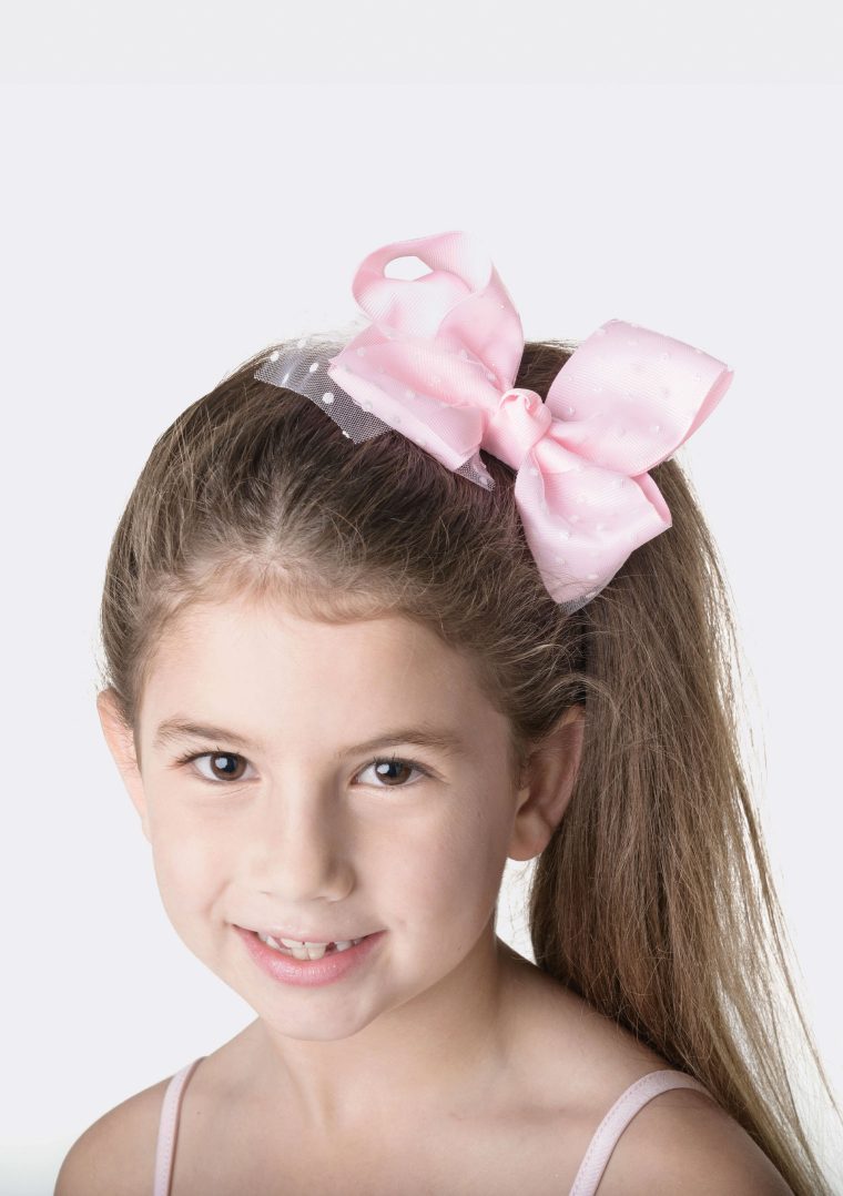 spotty bow clip pale pink
