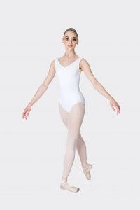 premium thick strap leotard white