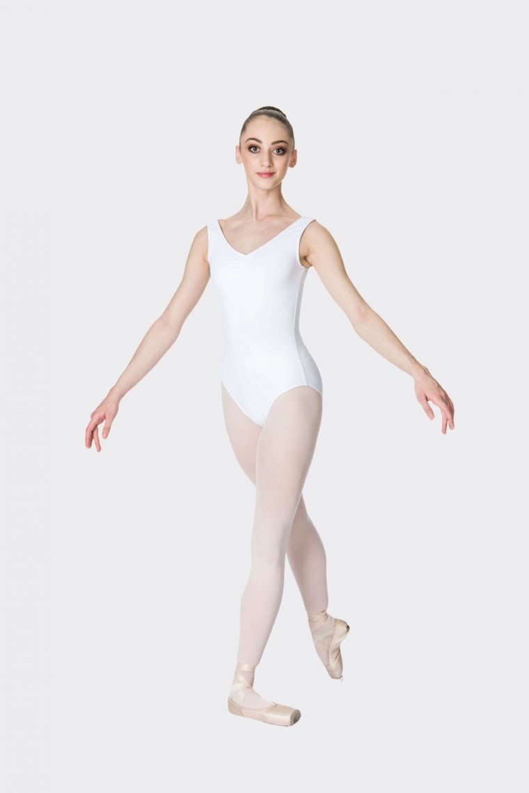 premium thick strap leotard white