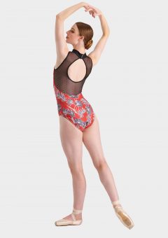 floral leotard red