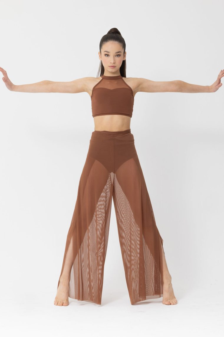 mesh performance crop mocha brown