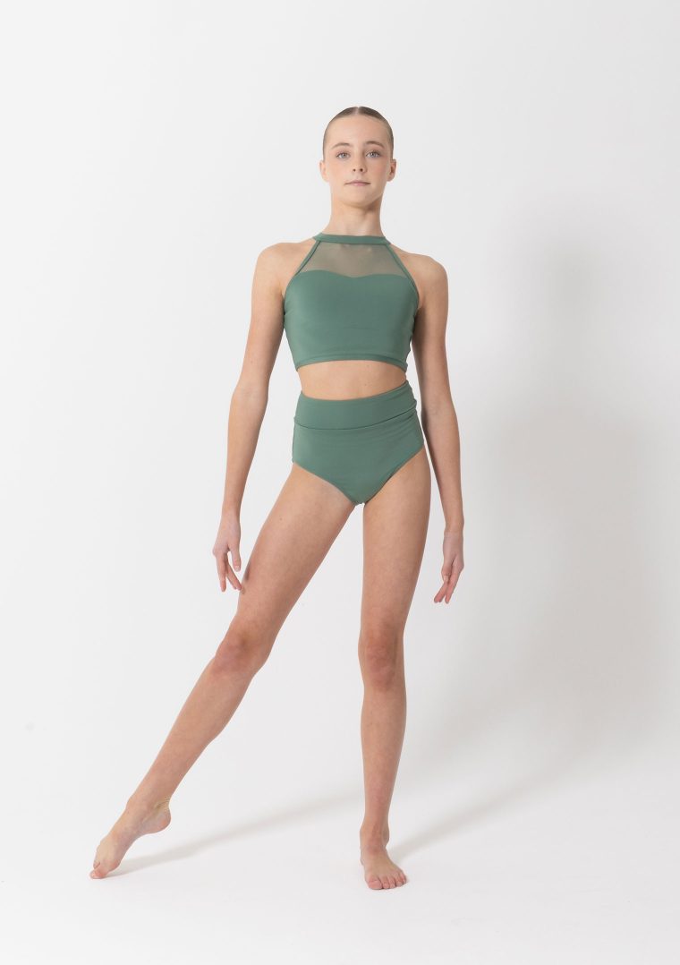 mesh performance crop and briefs forest green