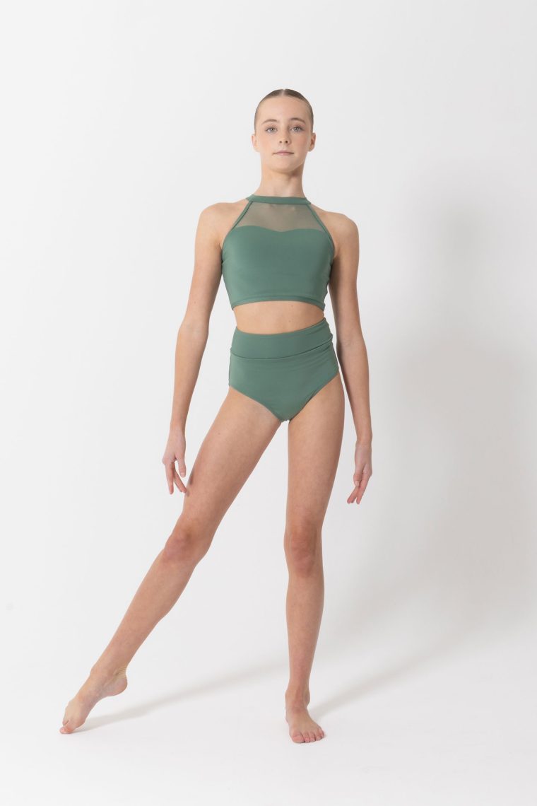mesh performance crop and briefs forest green