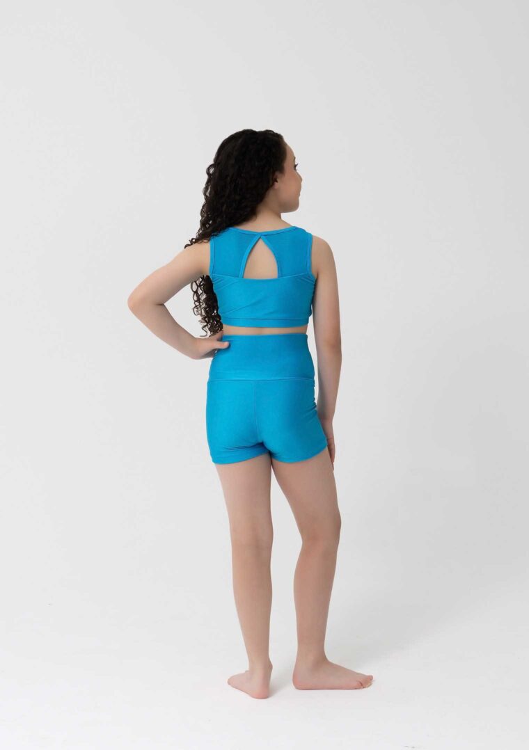 mesh crop high waisted shorts turquoise