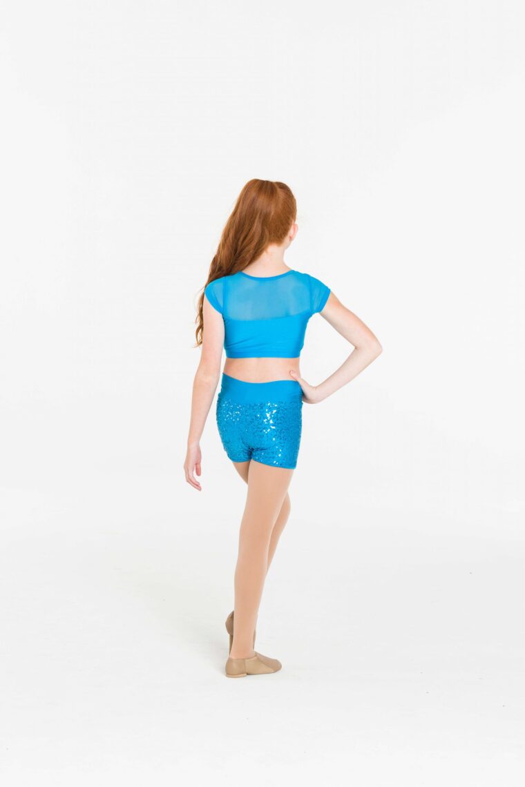 attitude sequin crop top turquoise