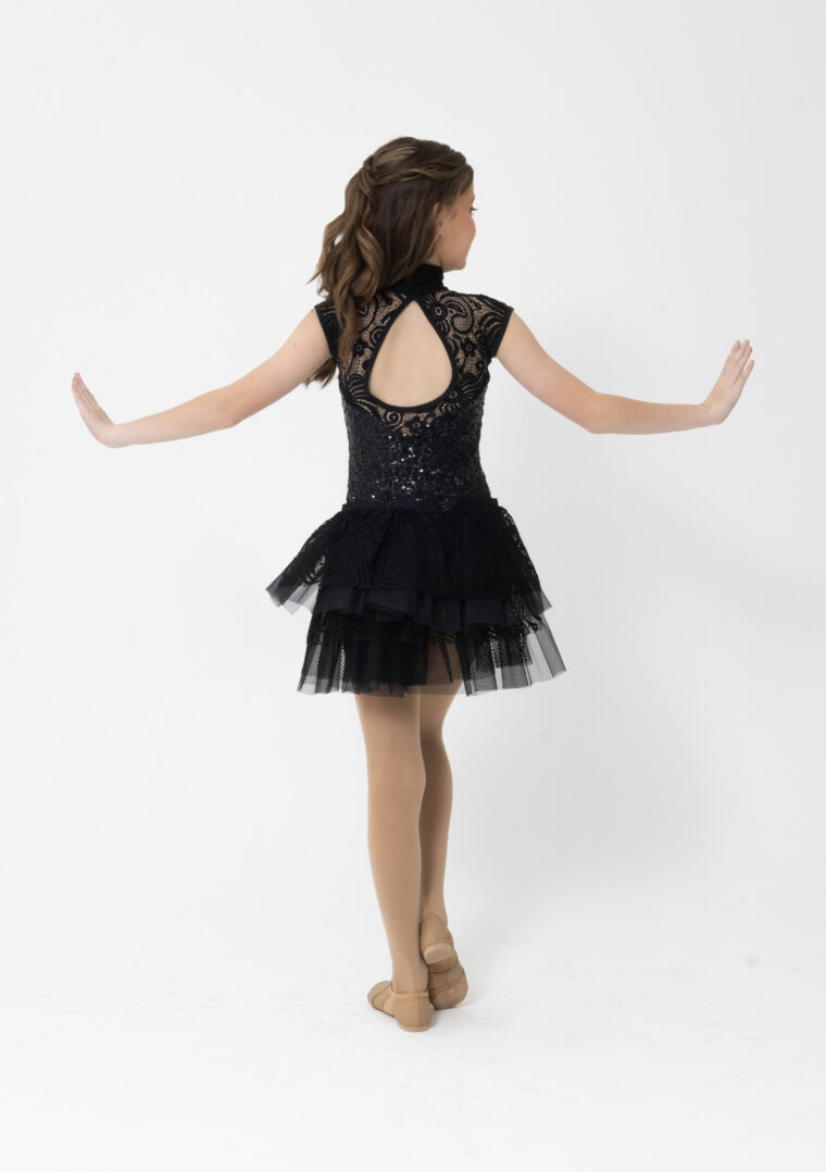 Deco Lace Leotard in black jazz costume showtime detachable bustle