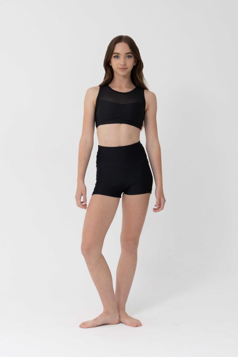 high waisted dance shorts mesh crop black