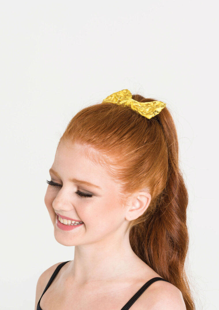 sequin hair bow yellow