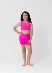 mesh crop high waisted shorts hot pink