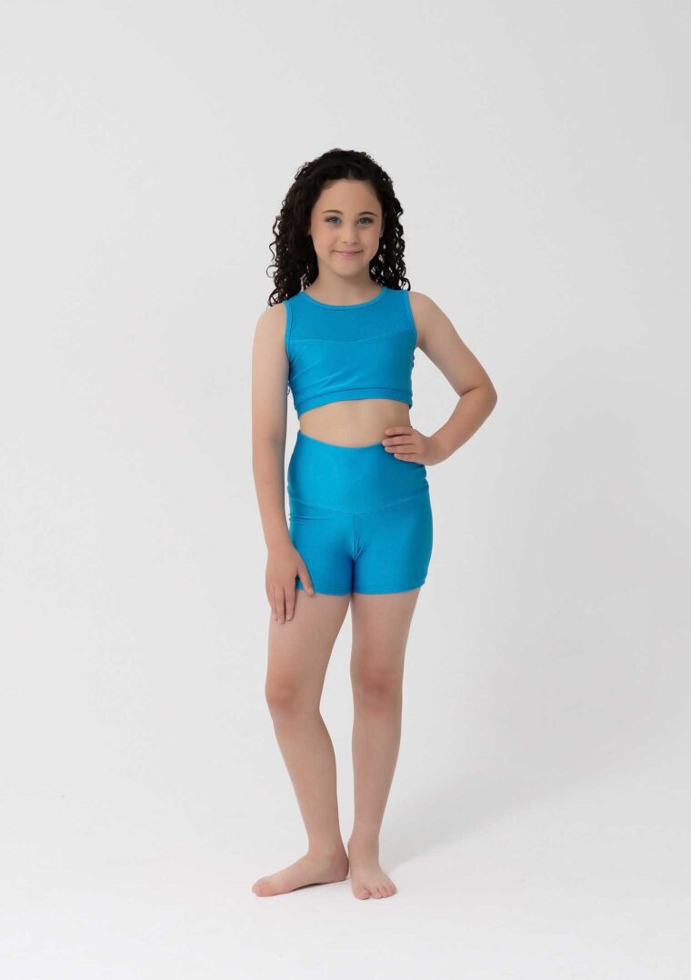 mesh crop high waisted shorts turquoise