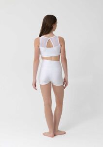 mesh crop high waisted shorts white