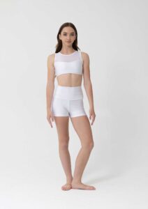 mesh crop high waisted shorts white