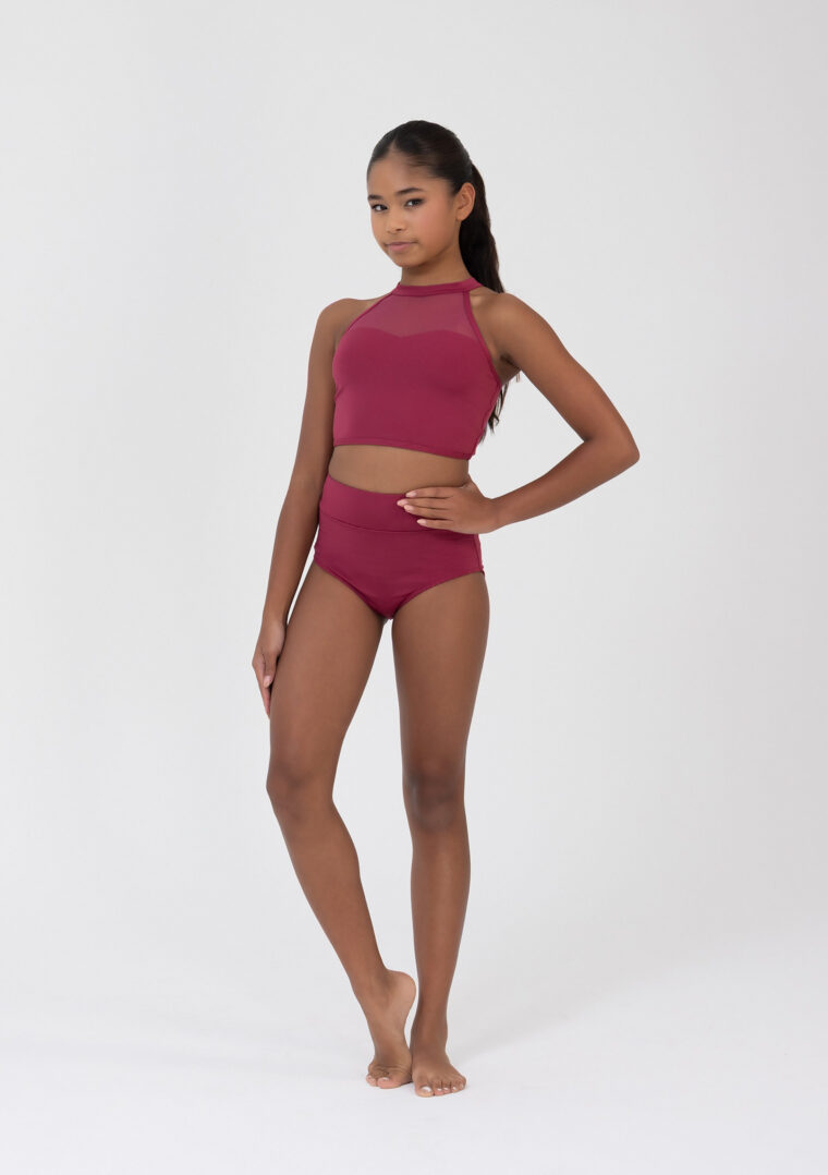 mesh performance crop top crimson