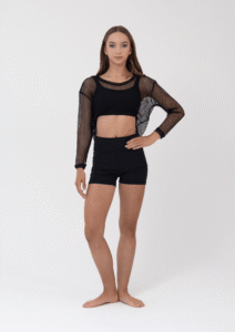 long sleeve fishnet crop black sale