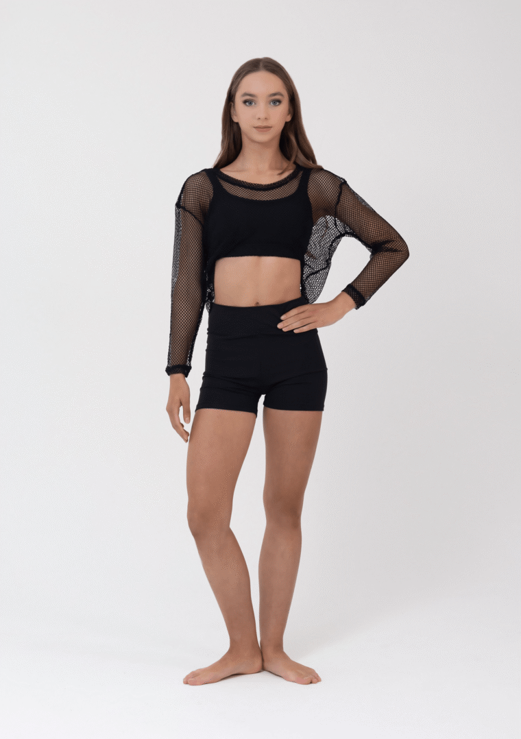 long sleeve fishnet crop black sale