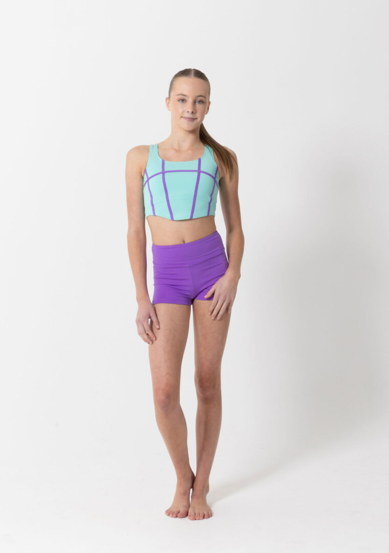 livi crop mint with amethyst binding