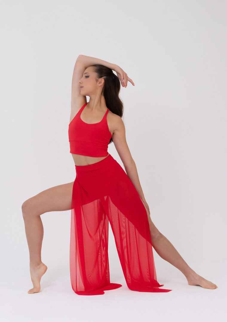 mesh wrap pants red