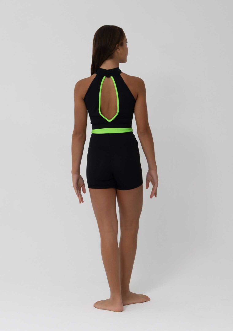 britney biketard black neon green