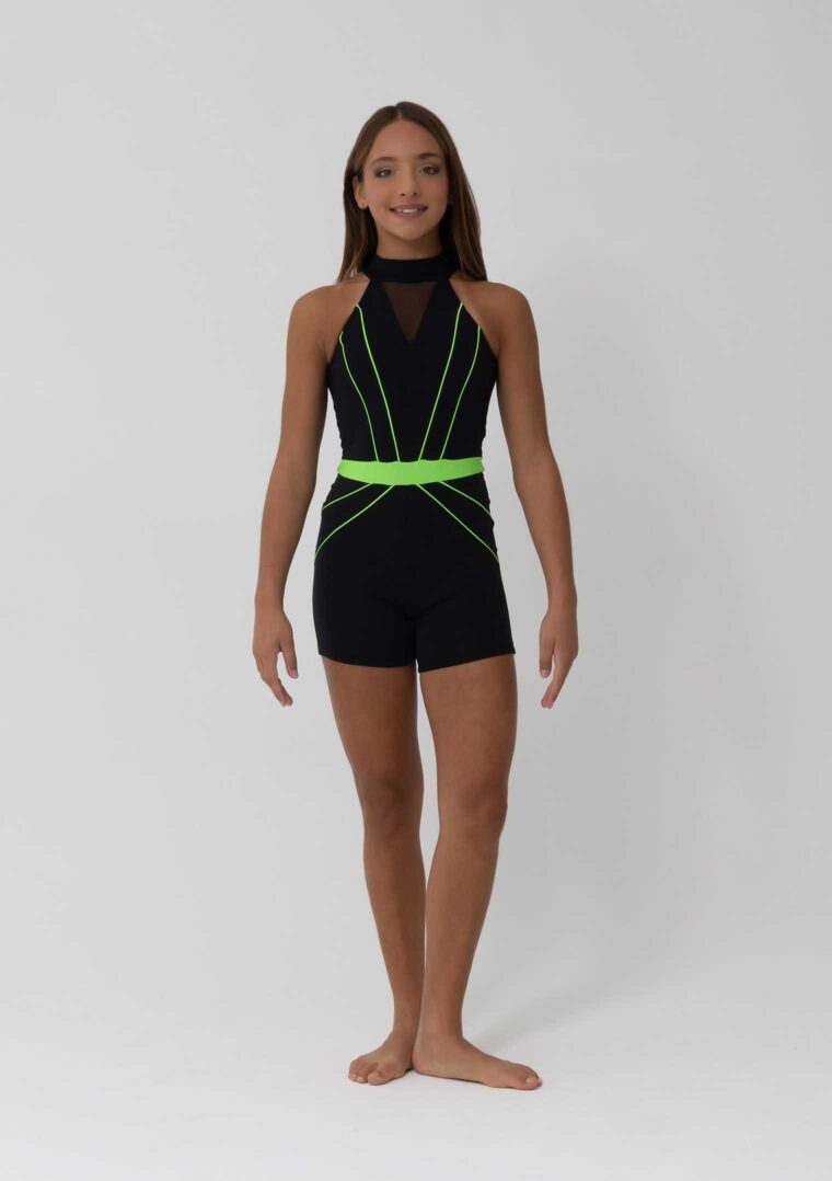 britney biketard black neon green