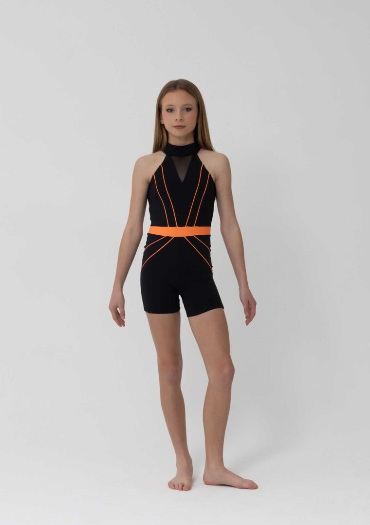 britney biketard black neon orange